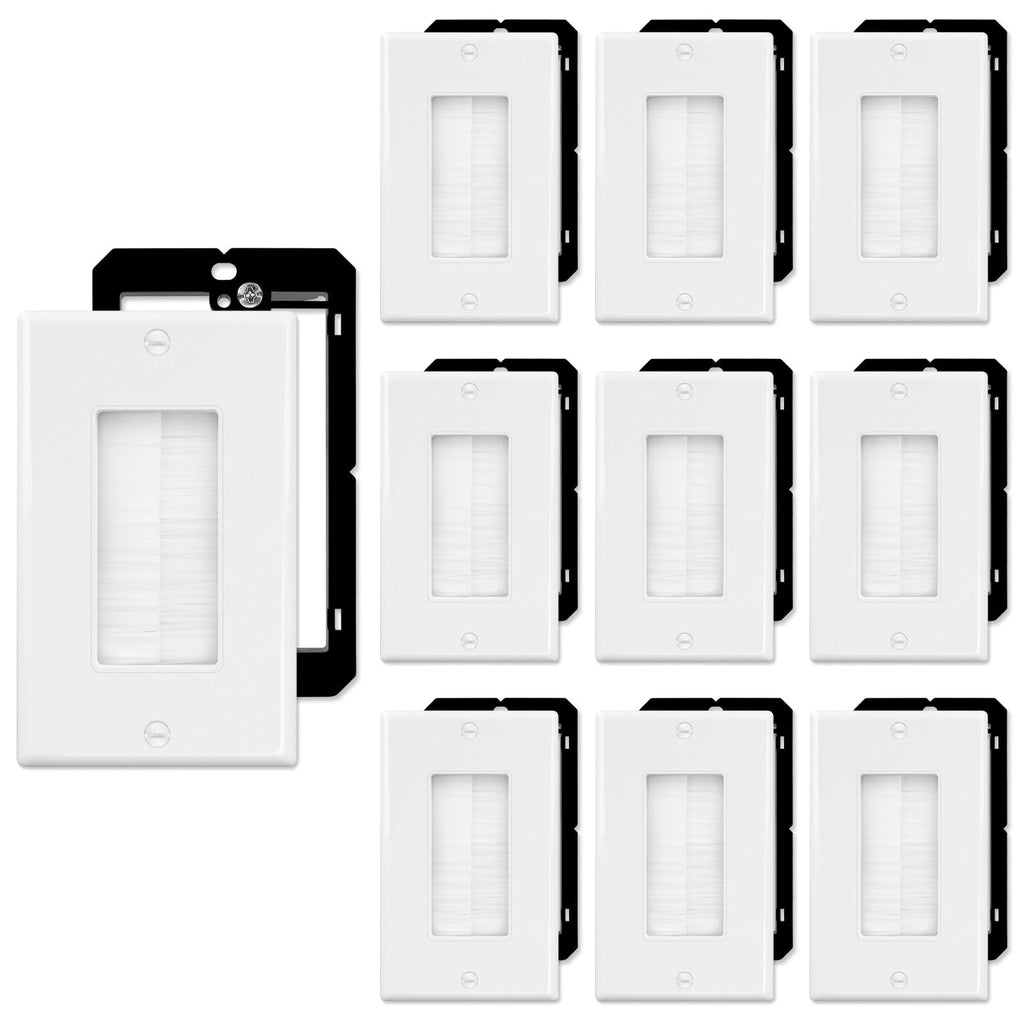 FGB Brush Wall Plate with Low Voltage Mounting Bracket, White, 10 pack