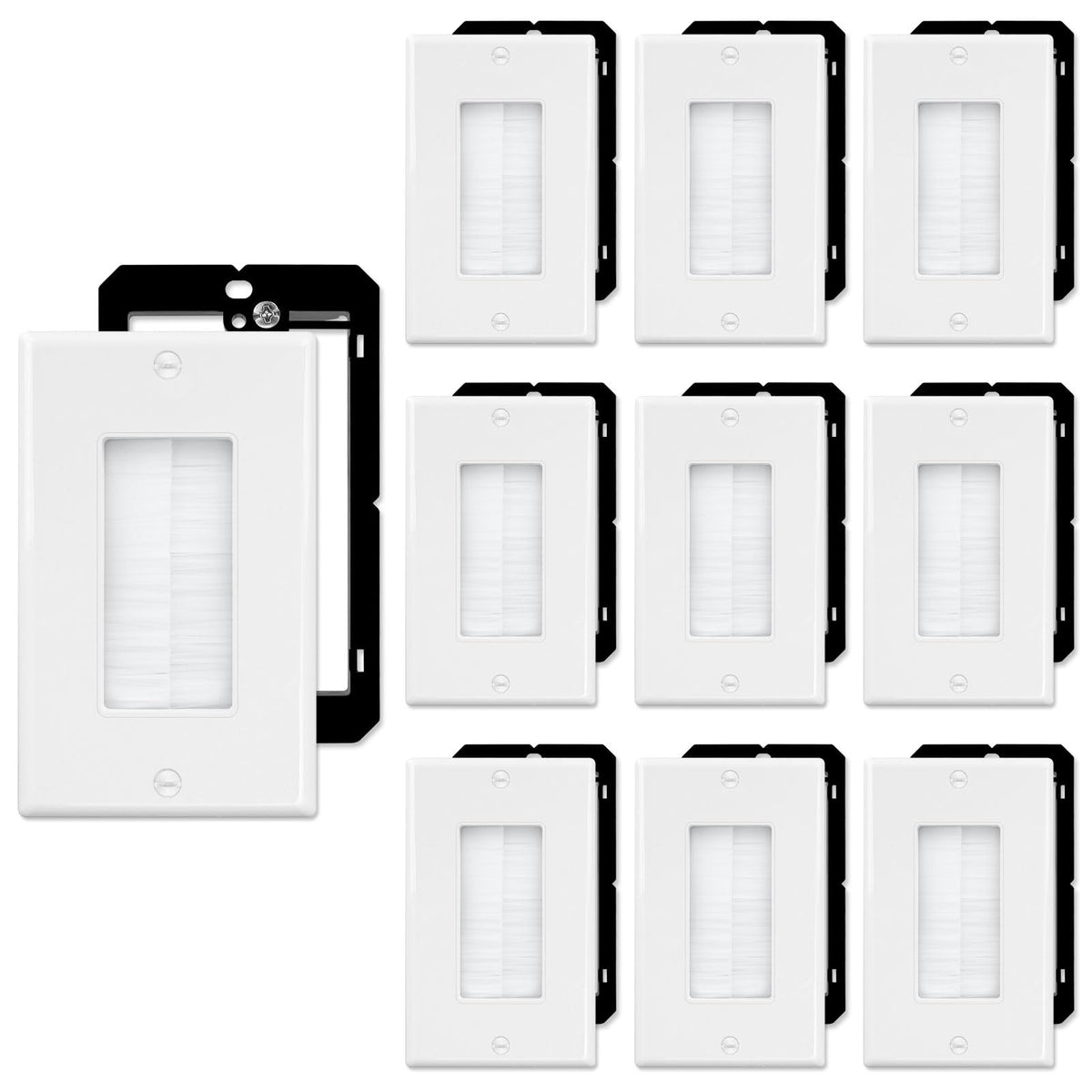 FGB Brush Wall Plate with Low Voltage Mounting Bracket, White, 10 pack