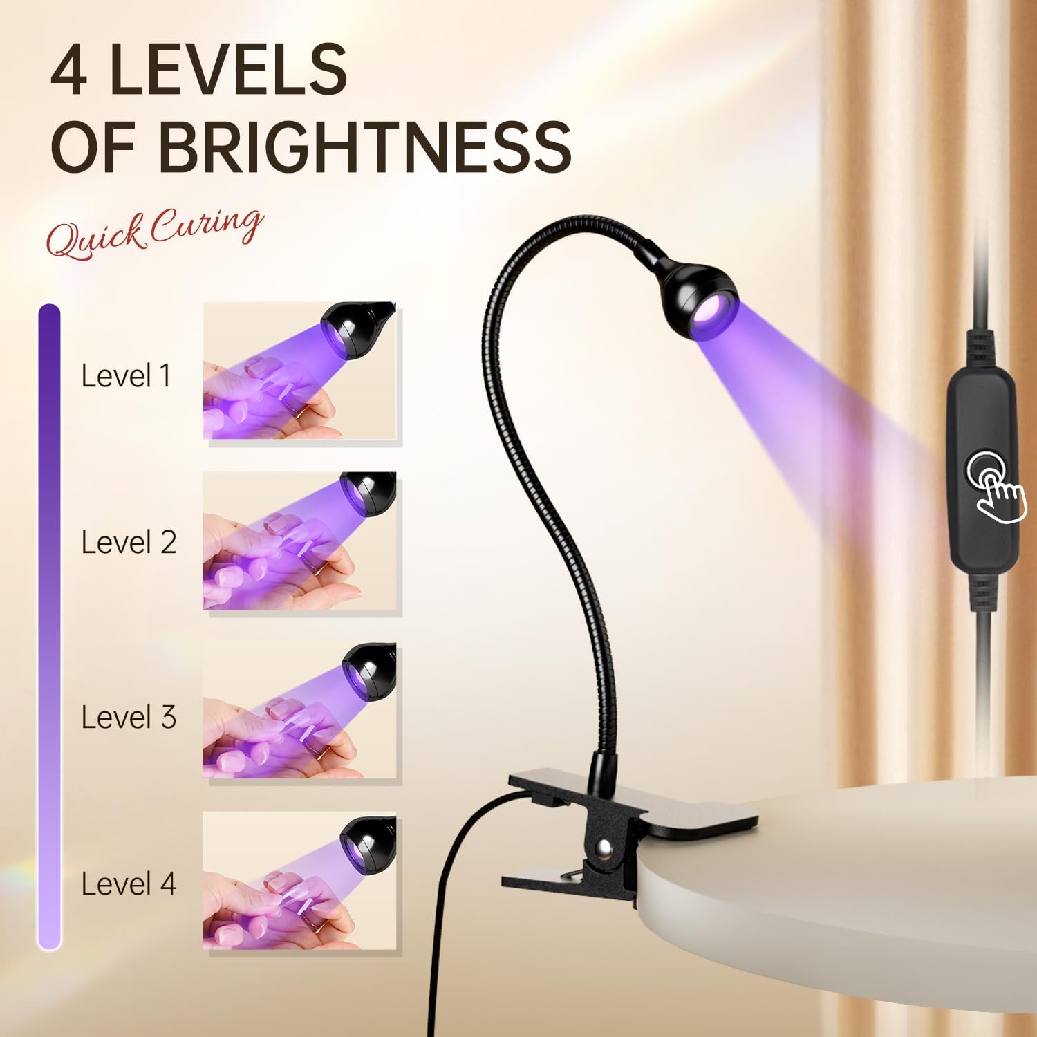 3W LED Nail Lamp with Clamp and Flexible Gooseneck for Gel Nails | Includes UV Protection Gloves for Gel Polish
