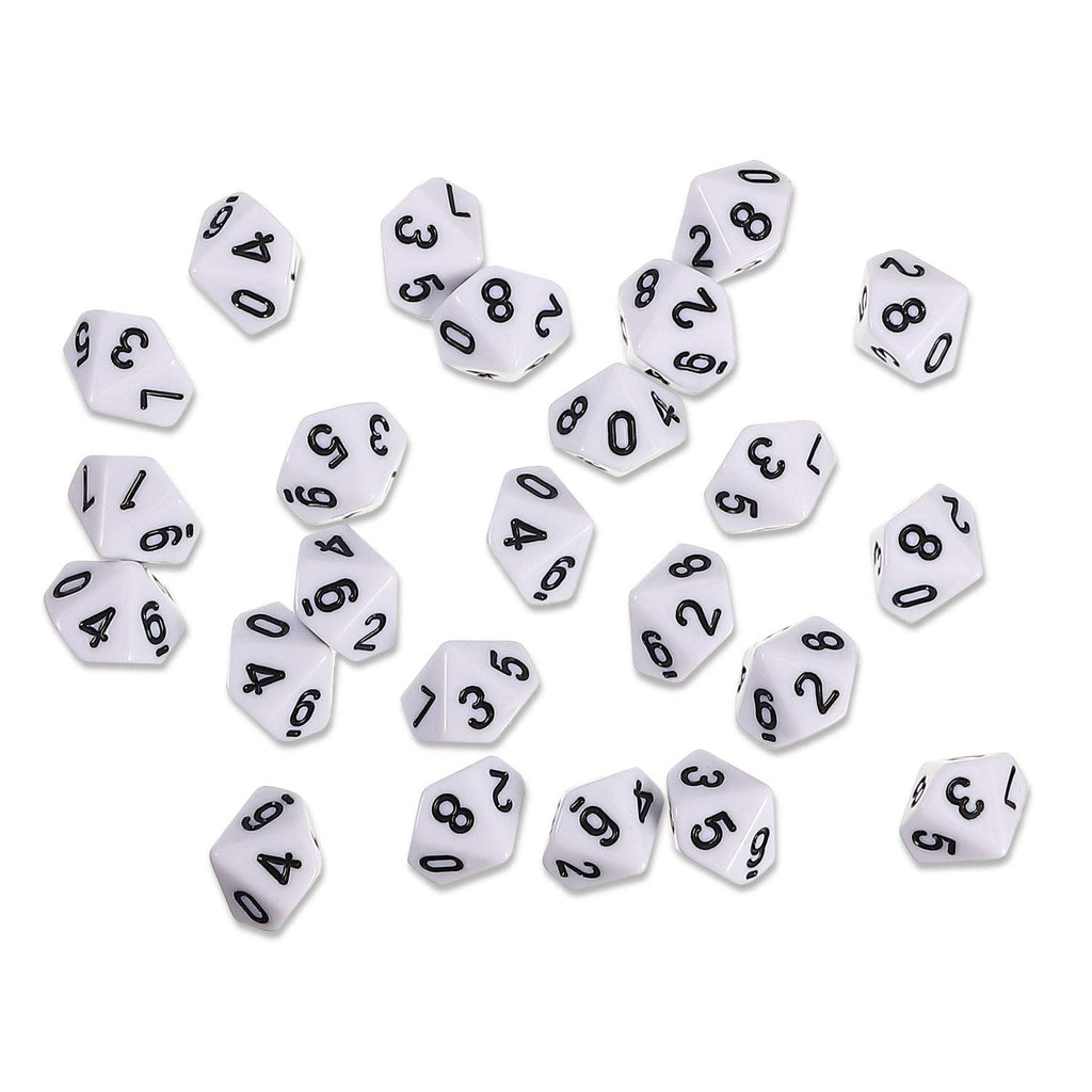 25 Pcs Polyhedral Dice Set,Black with White,10 Sides