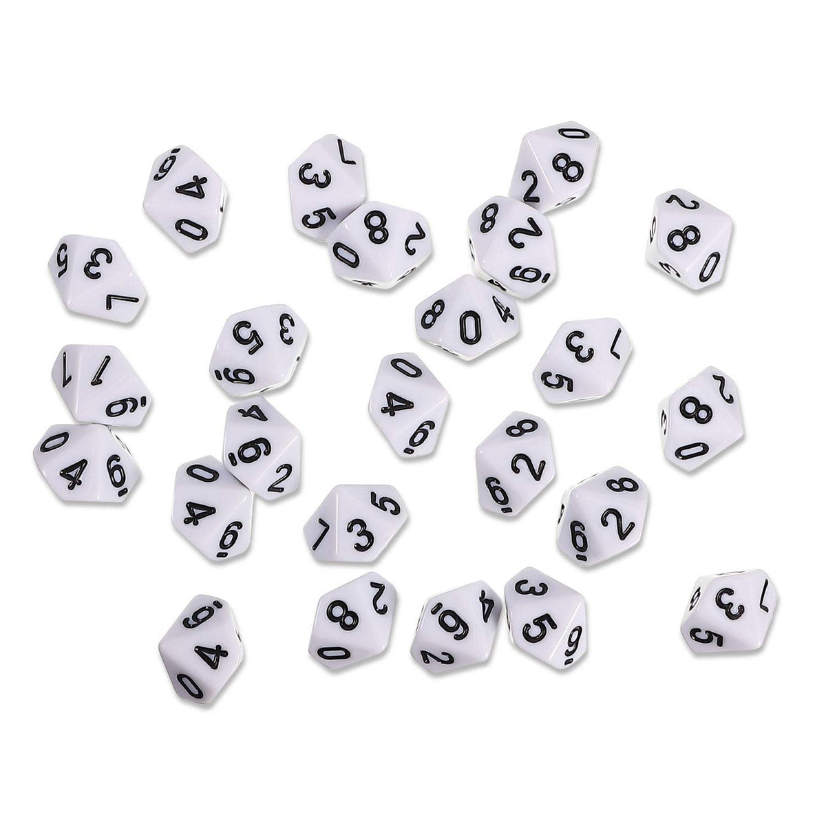 25 Pcs Polyhedral Dice Set,Black with White,10 Sides