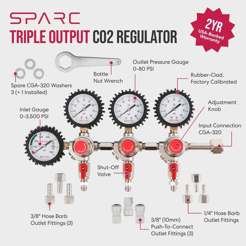 Premium Gen2 Triple Tap CO2 Regulator for Kegerator | 3 Way C02 Regulator for Kegs - Draft Beer, Soda, Kombucha