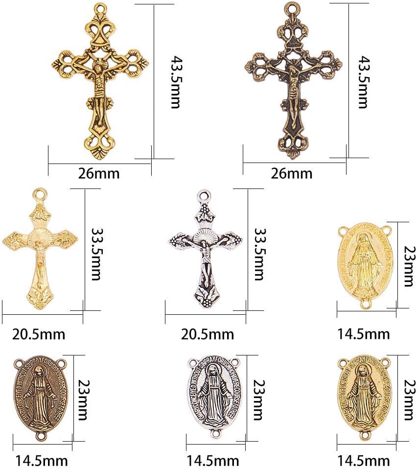 Tibetan Style Rosary Cross Charms and Center Miraculous Medal Easter Vintage Cross Crucifix Pendants Oval Chandelier