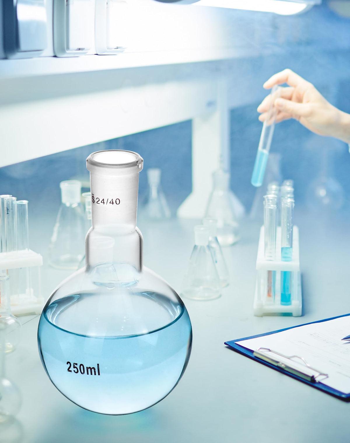 250ml Borosilicate Glass Boiling Flask with 24/40 Standard Taper Outer Joint, Single Neck Round Bottom, 2 Pack