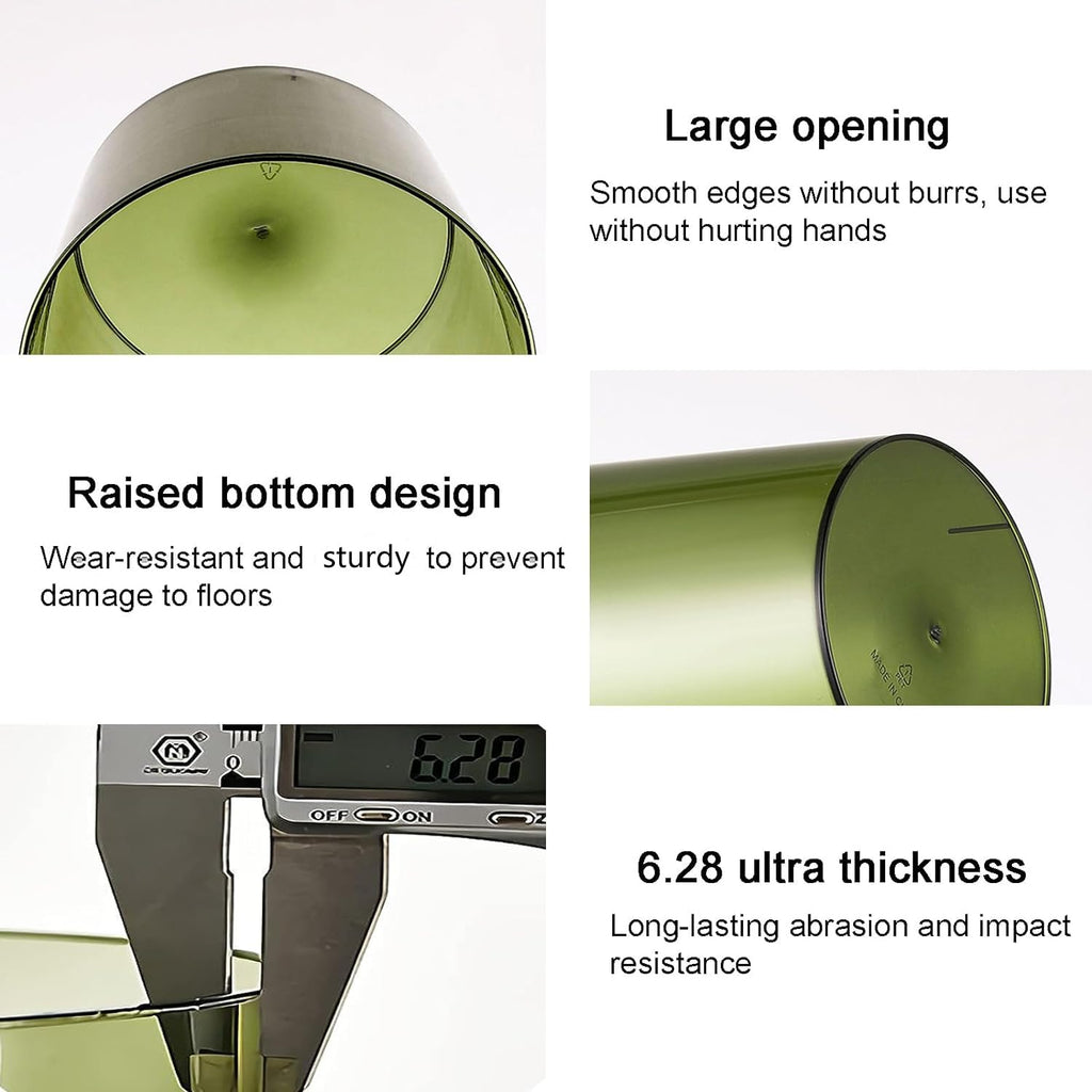 Small Trash Can Plastic Wastebasket 1.5 Gallon Garbage Bin, Clear & Green | Round Office Trash Container for Near