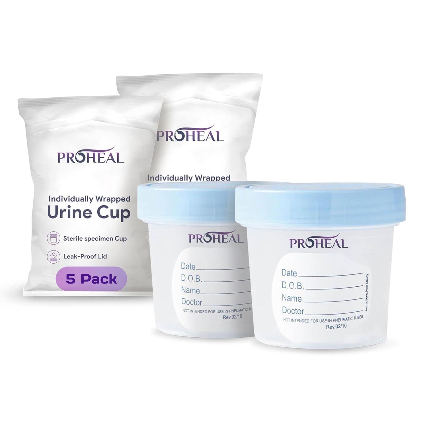 Sterile Urine Specimen Cups with Lids (5PK) - 4 oz. Sample Urine Cups for Specimen Collection - Individually Wrapped