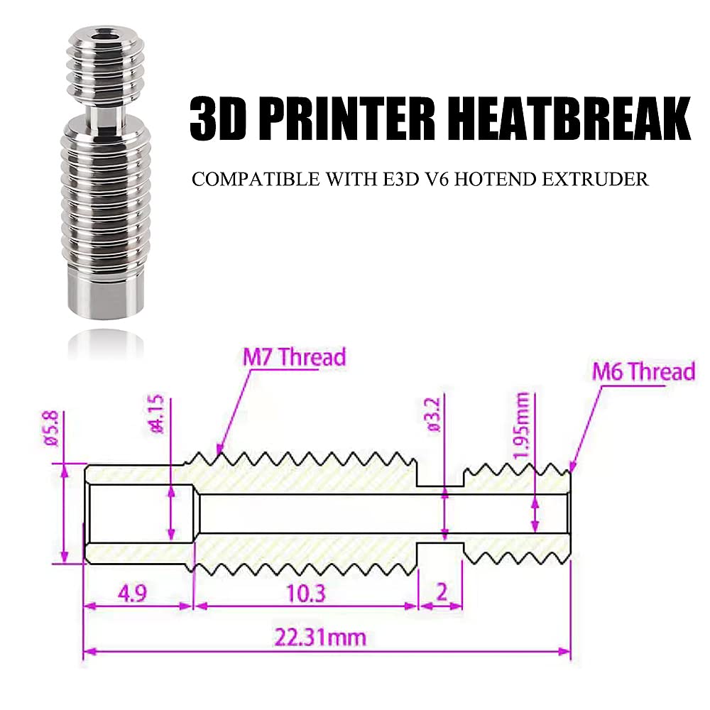 3D Printer Heatbreak Throat 8 PCS Compatible with E3D V6 Hotend Extruder All Metal Thermal Barrel Feeding Tube -M6/M7
