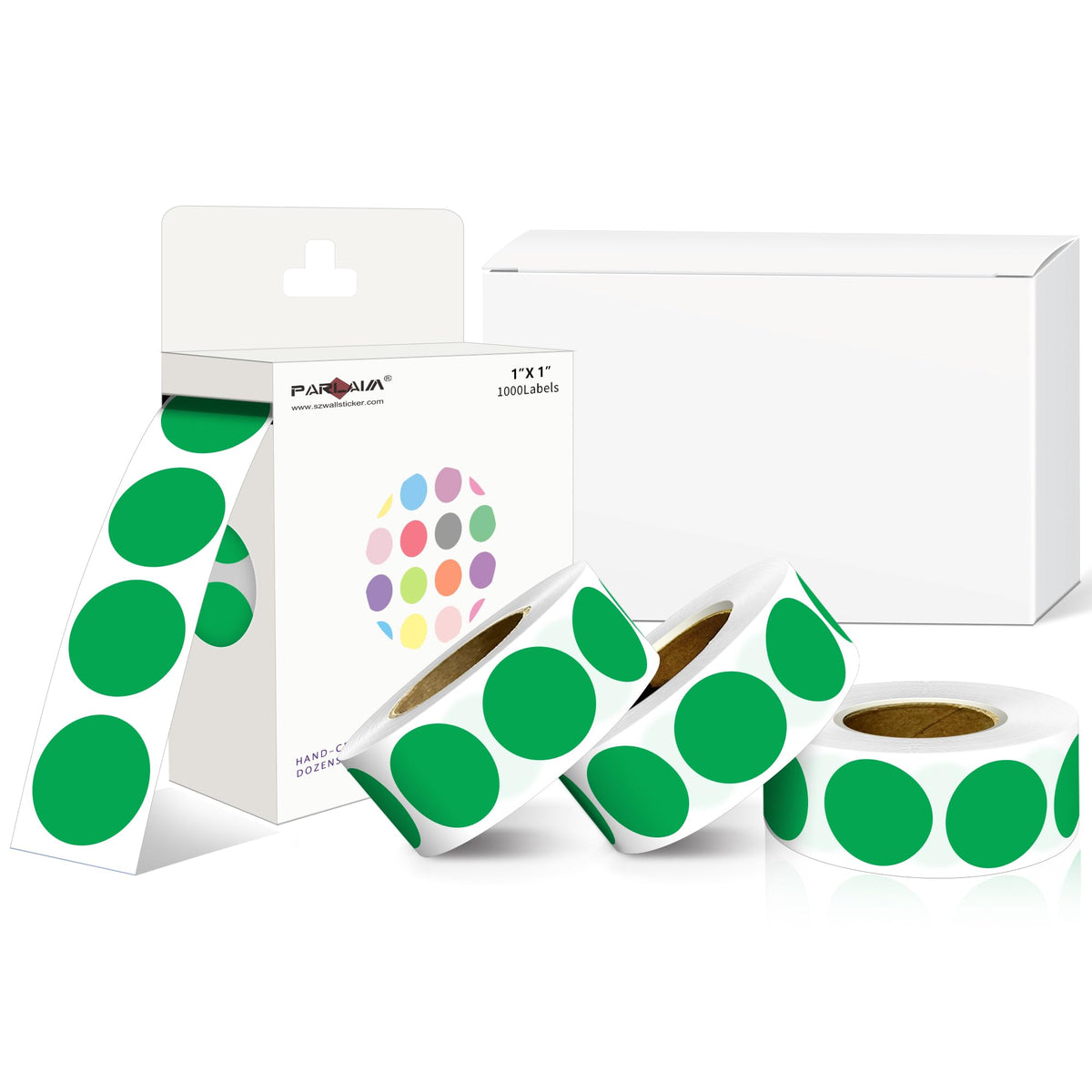 Color-Coded Dot Sticker 1 inch Permanent Adhesive Round Label Green 4 Rolls