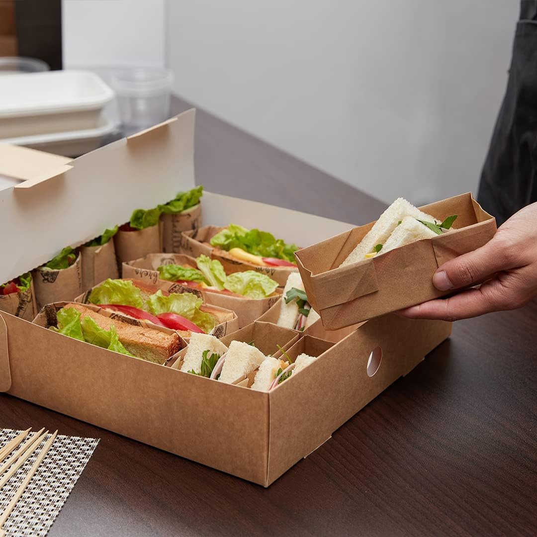 17.7 x 12.2 x 3.2 Inch Catering Trays, 10 Grease-Resistant Catering Boxes - Cover With Window Included, Side Lock