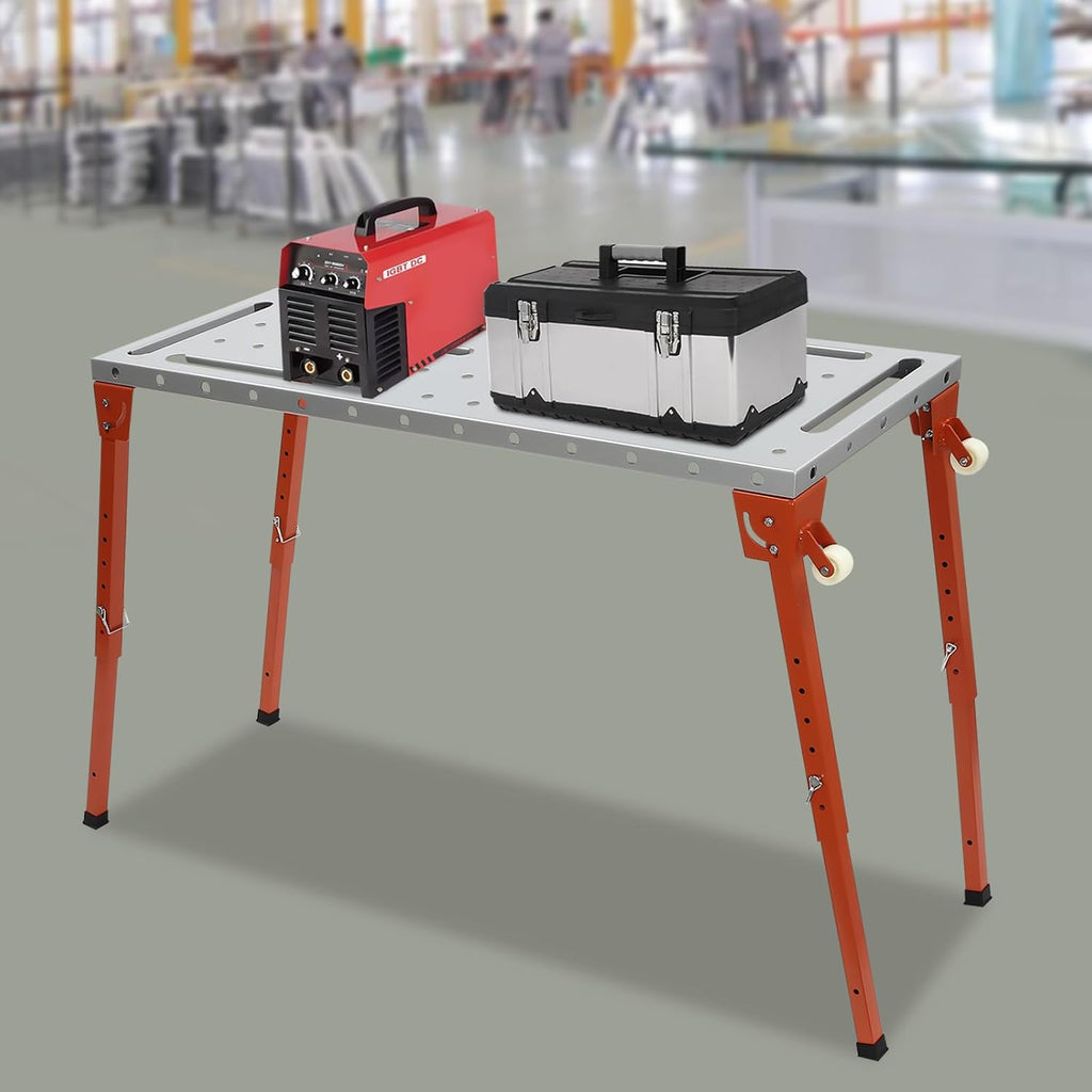 Portable Welding Table, Work Fabrication Universal Table with Casters, Height Adjustable Portability 1000lbs Loading