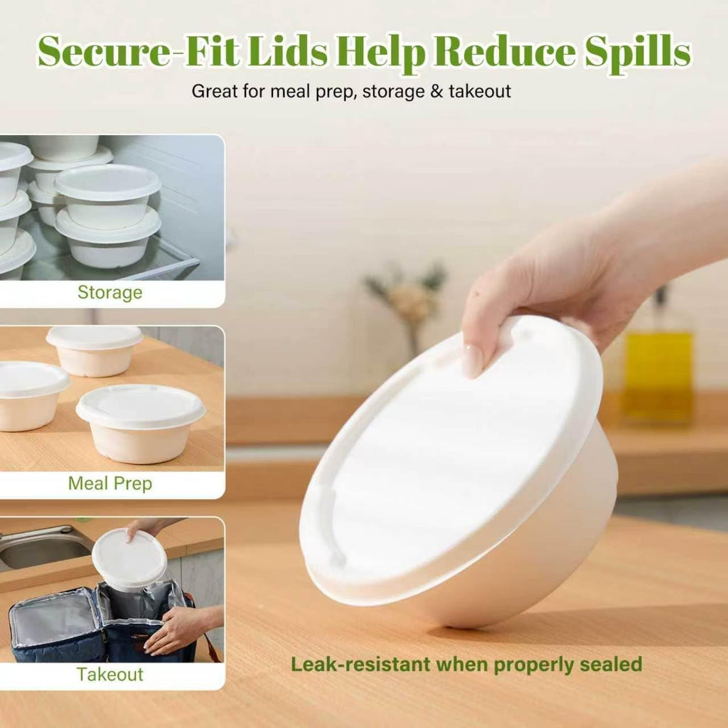 29 oz Disposable Bagasse Bowls with Lids, 50 Pack Compostable Soup Bowls with Lids, Sugarcane Fiber Food Containers