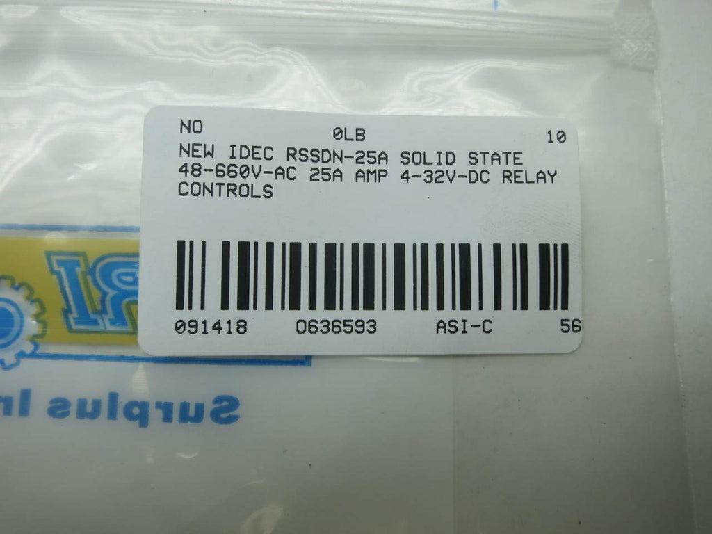 IDEC RSSDN-25A Solid State Relay 48-660V-AC 25A AMP 4-32V-DC D636593