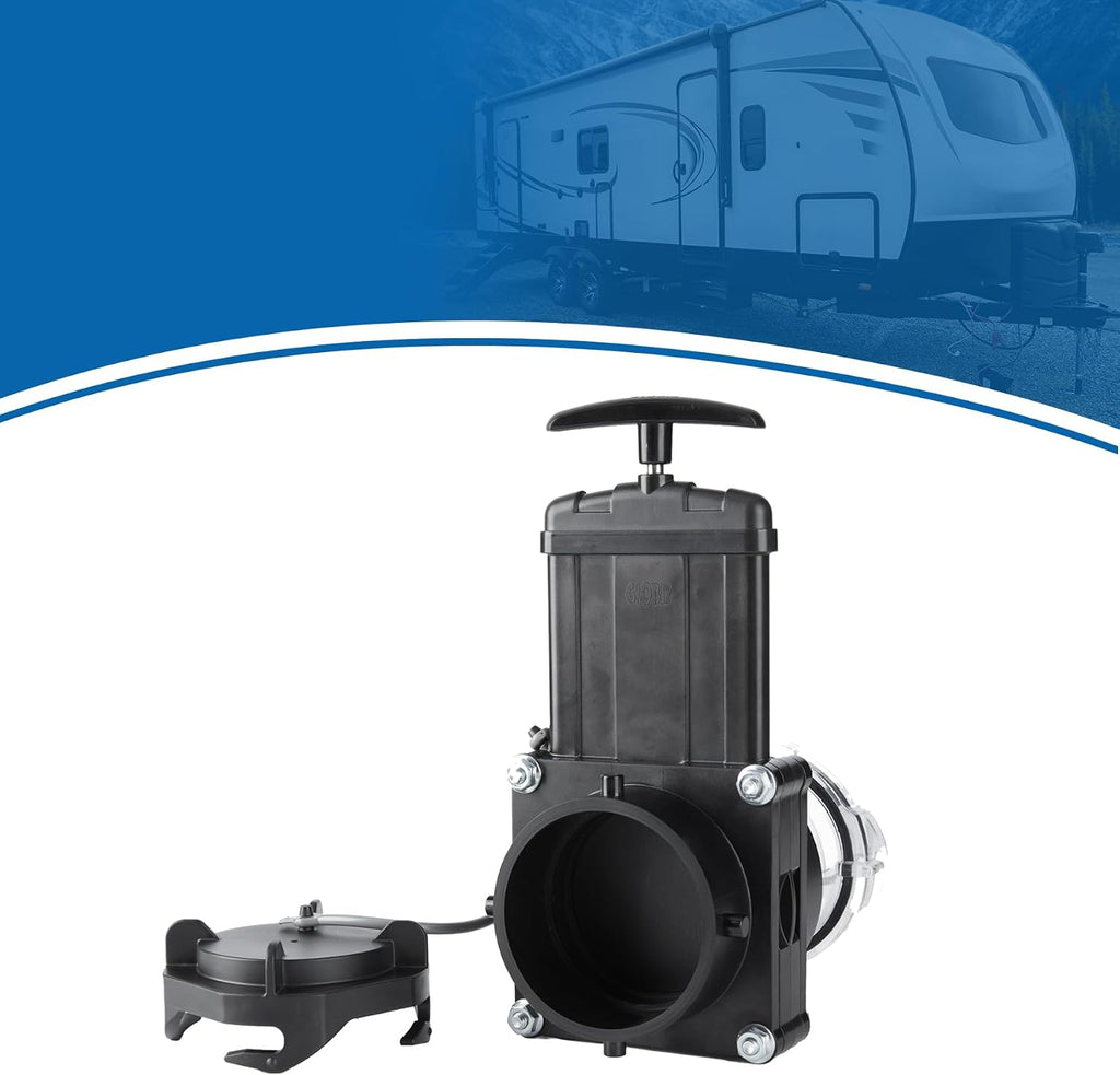Twist-On Waste Valve RV Gate Valve, Black & Clear, 1Pack (8049)