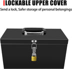 Small Steel Metal Tool Box, Lockable Storage Box for Storing Valuable Items, Office Documents, Garage Tools (12" Black)