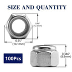5/16-18 Nylon Insert Hex Lock Nuts 100Pcs 304 Stainless Steel Locknuts, Hex Drive, Bright Finish, by SG TZH