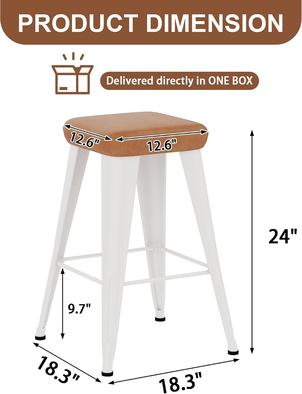 Backless Bar Stools Set of 4, 24" Brown PU Leather Barstools