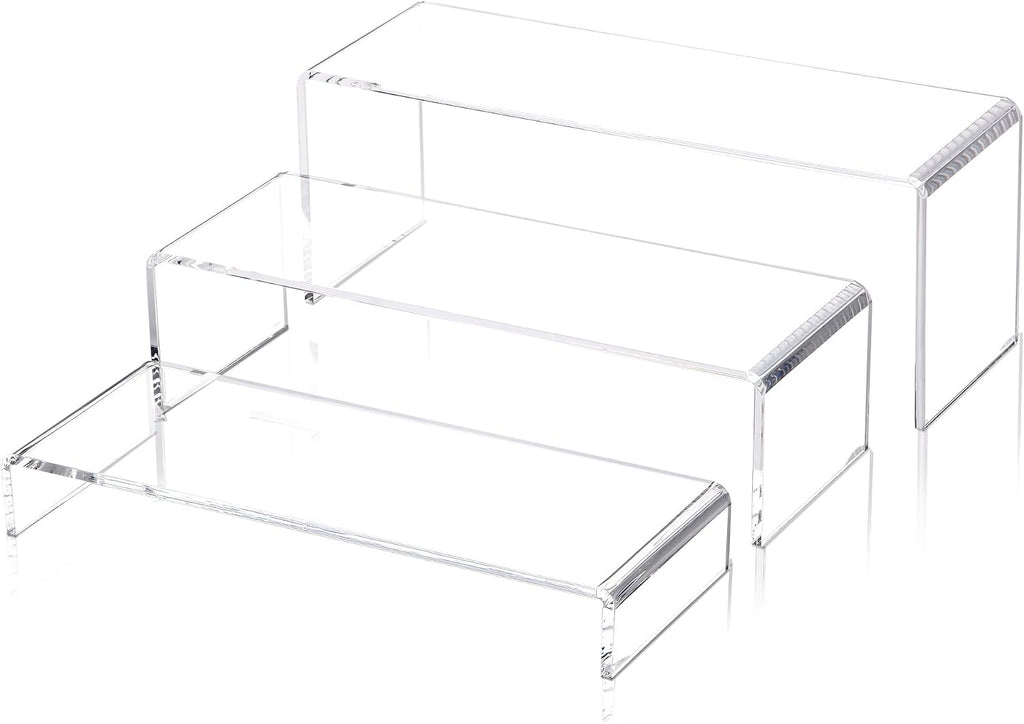 1 Set Large Acrylic Clear Display Risers, 3 Sizes 12" Rectangular Showcase Collectibles Display Shelf, 5 mm Thick