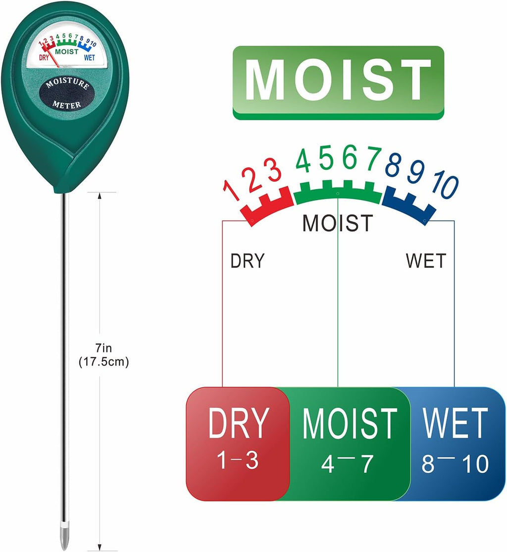 Green 2 Pack Soil Moisture Meter, Garden Lawn Indoor Outdoor Use | Battery-Free, Clear & Easy-to-Read Display