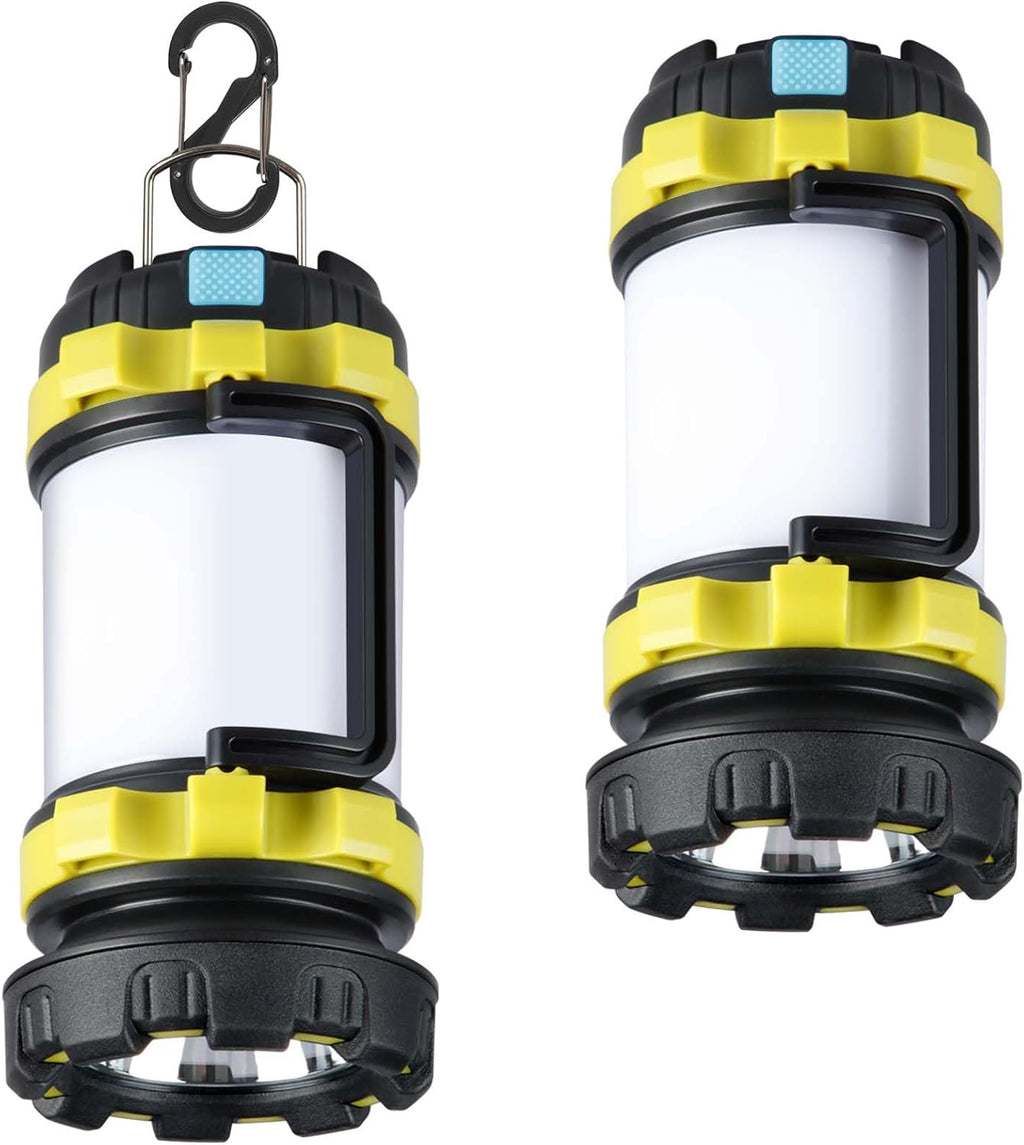 2 Pack Camping Lantern, Outdoor LED Camping Light, Rechargeable Flashlights with 1000LM, 6 Modes, IPX5 Waterproof