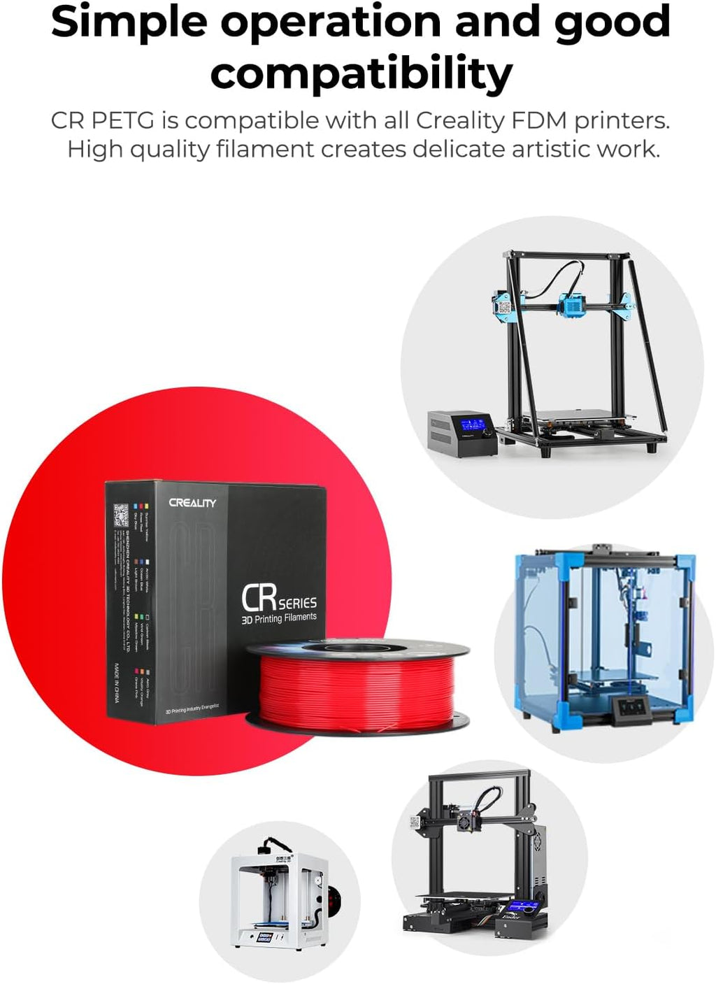 PETG 3D Printer Filament 1.75mm, Excellent Toughness High Precision, Odorless Non-Toxic Moistureproof, 1kg(2.2lbs)
