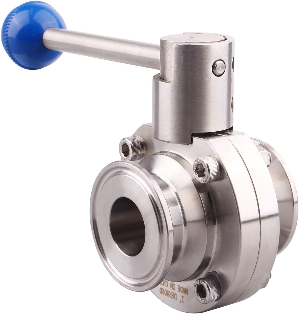 DERNORD Sanitary Butterfly Valve with Pull Handle Stainless Steel 304 Tri Clamp Clover (1 Inch)