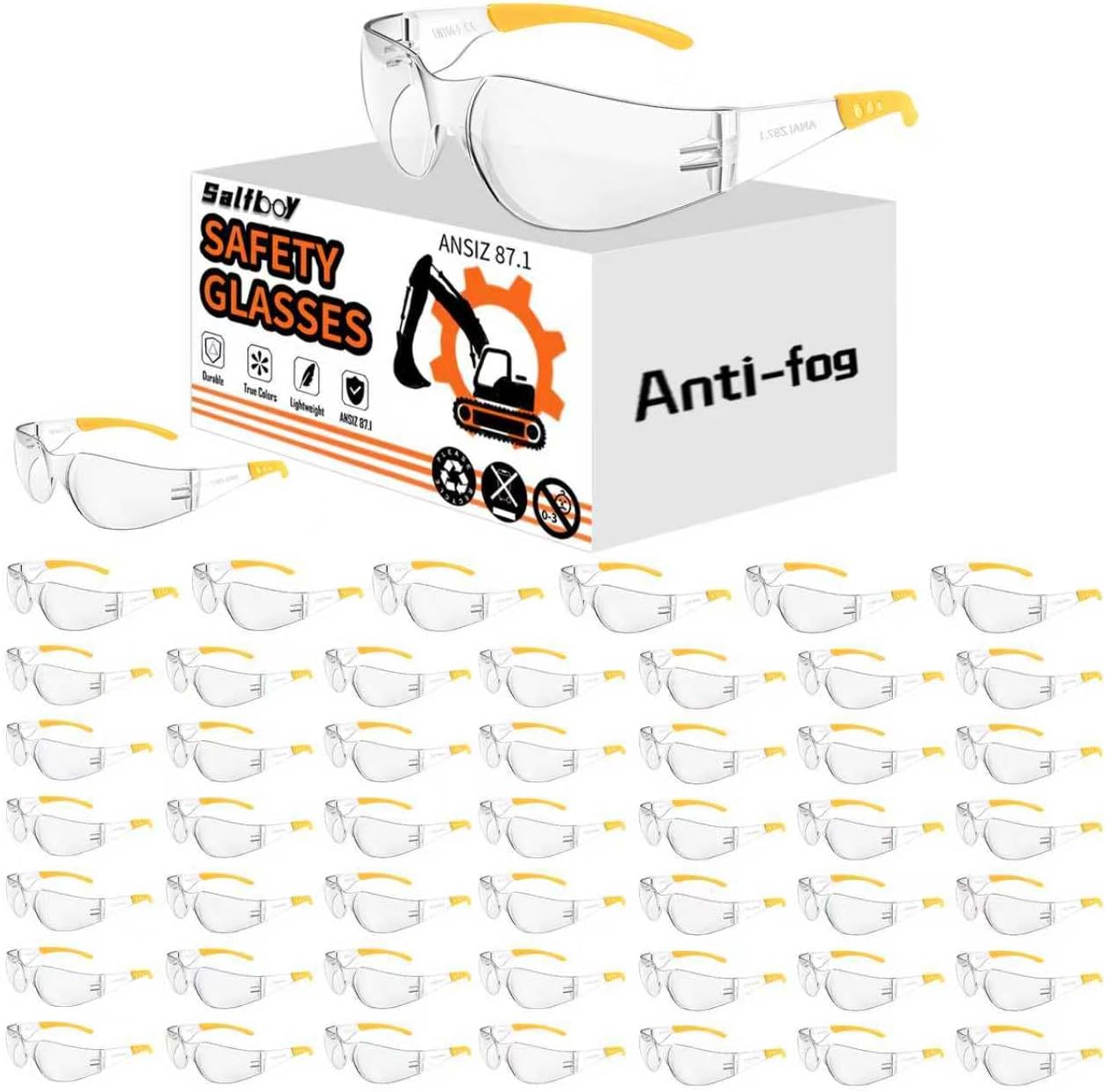 Anti Fog Wraparound Safety Glasses Bulk, ANSI Z87.1 Certified for Construction, Yard Work, Laboratories