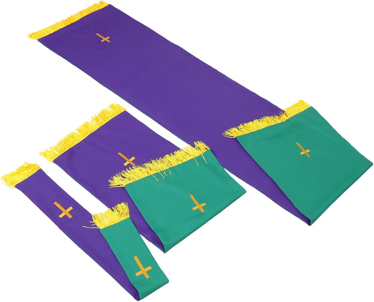 Reversible Church Altar Pulpit Cloth Set with Embroidered Cross