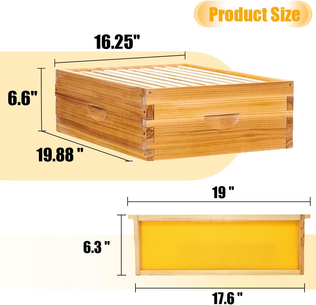 10-Frame Beehives Starter Kit – Complete Langstroth Hive with 1 Deep Brood Box & 1 Medium Super, Beeswax-Coated