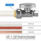 20pcs Straight Stop Valve, 1/2" PTC Input, 3/8" OD Compression Output