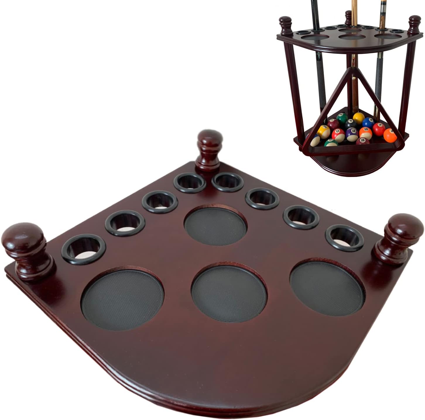 Pool Cue Rack Hold up to 8 Sticks & Billiard Accessories. Floor Stand Pool Cue Stick Holder Made of 100% Solid