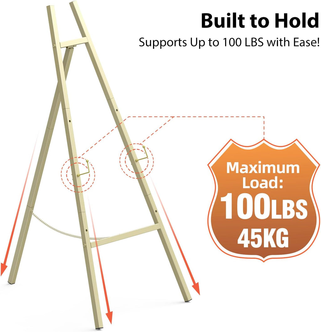 Gold Metal Easel Stand 47 Inch Adjustable Floor Display Sign Holder | 4-Tier Metal Easel Stand for Display with