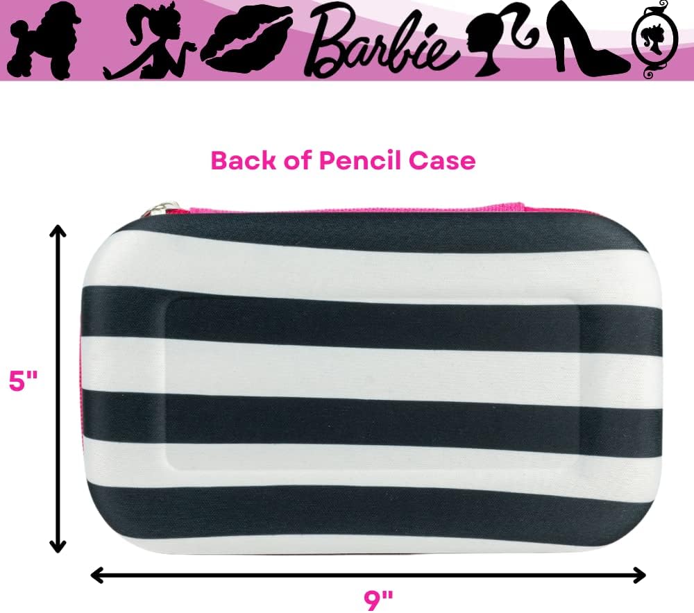 Barbie Pencil Case Set with Stickers and Gel Pens for Kids, Molded with Zip Closure, Pink