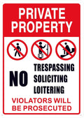 No Trespassing, No Soliciting, No Loitering Sign - 10x14 in Aluminum Warning Sign for Indoor/Outdoor
