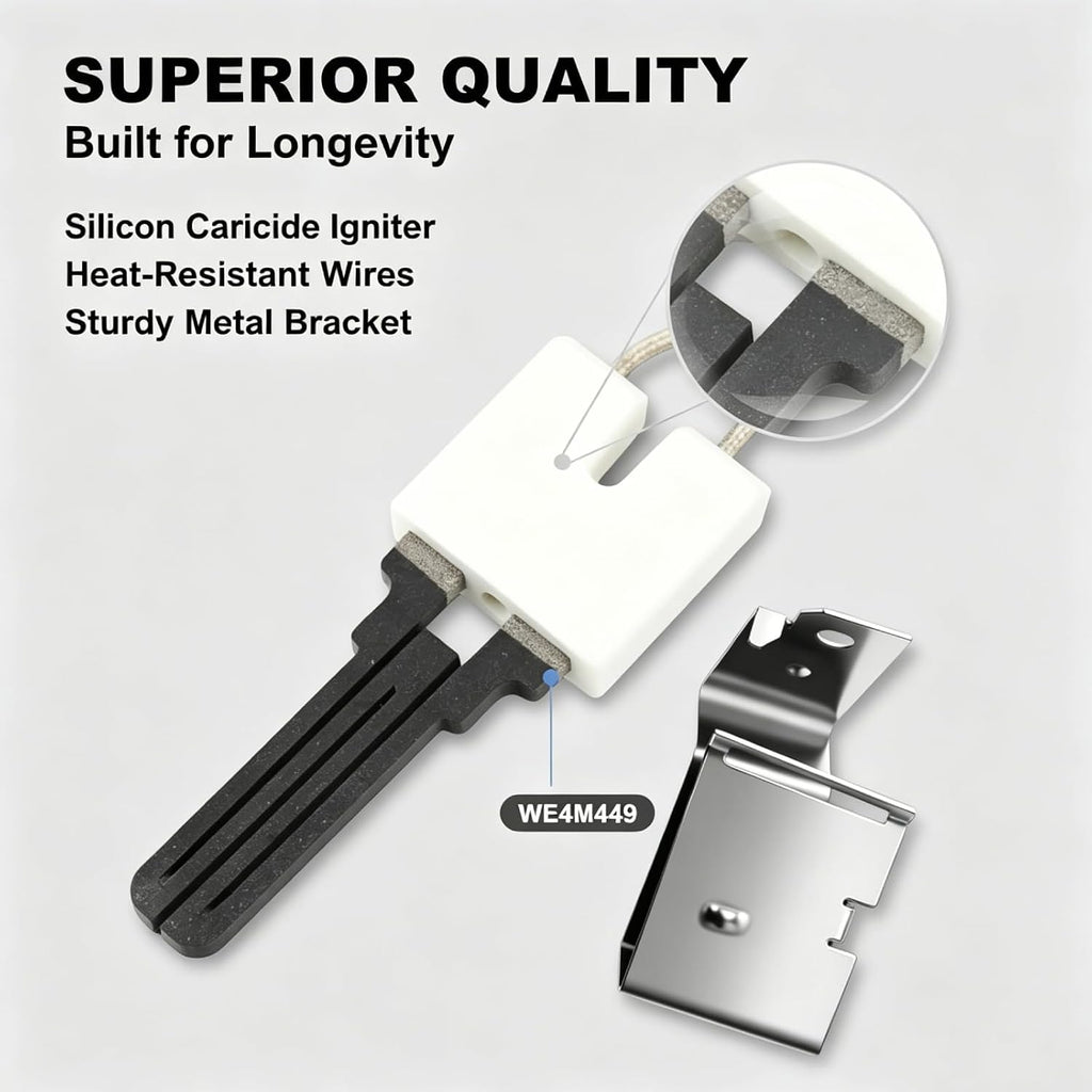 AUSTINE WE4M449 Gas Dryer Igniter Assembly, Compatible with GE and Hotpoint Gas Dryers, Replaces AP4436004 1535007 AH2364812 EA2364812 PS2364812, Flat Silicon Carbide Igniter