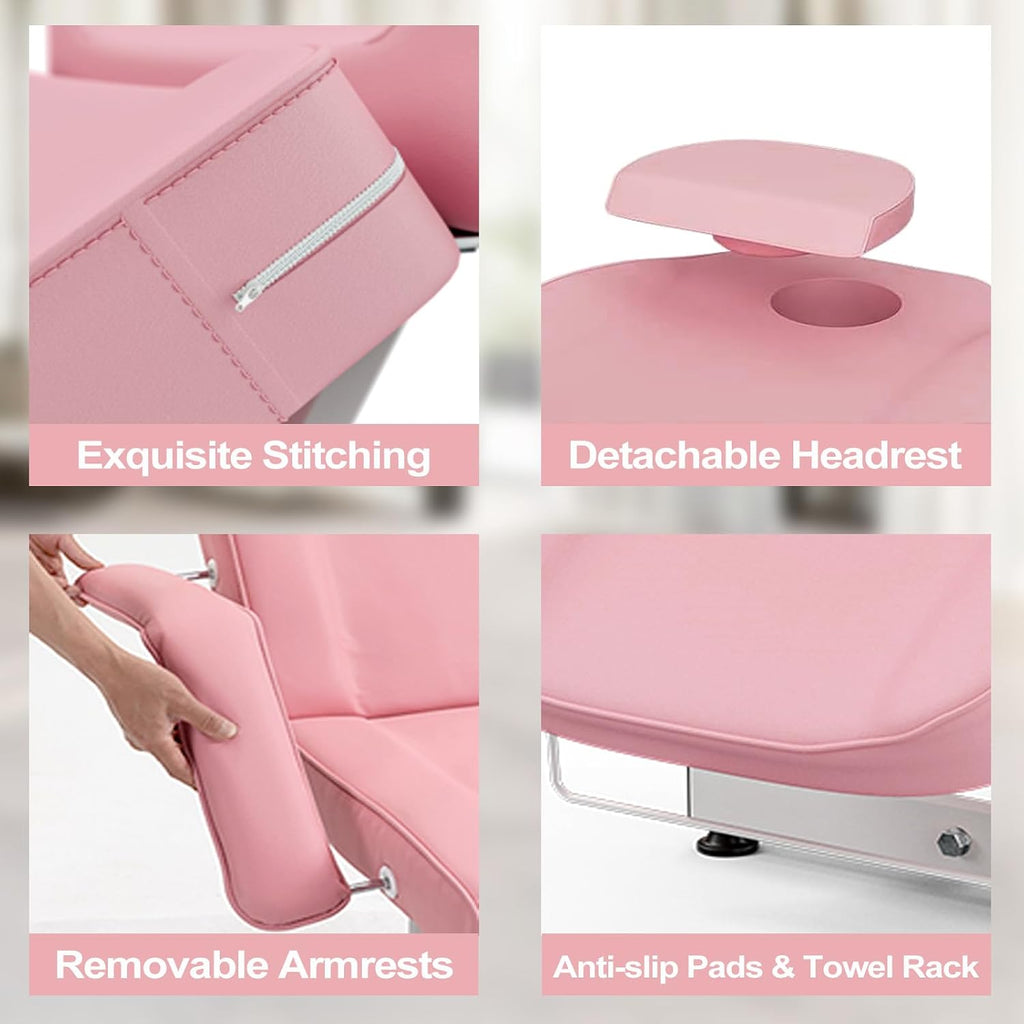 Massage Table Tattoo Chair with Hydraulic Stool, 300 lb Capacity, Pink