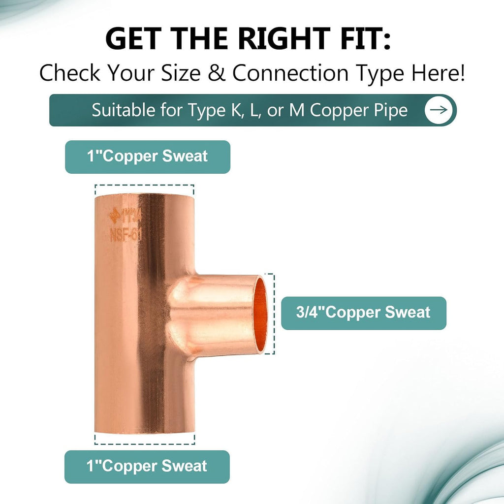 5-Pack Niikappu Copper Reducing Tee 1" C x 1" C x 3/4" C(COPPER013-5)