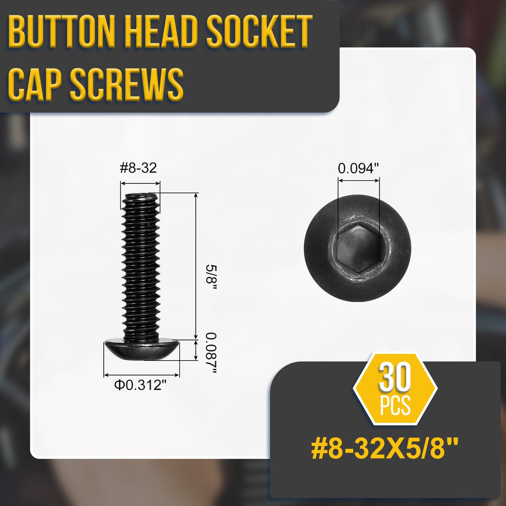 DTGN #8-32x5/8 Button Head Socket Cap Screw 30Pcs 304 SS Black Oxide
