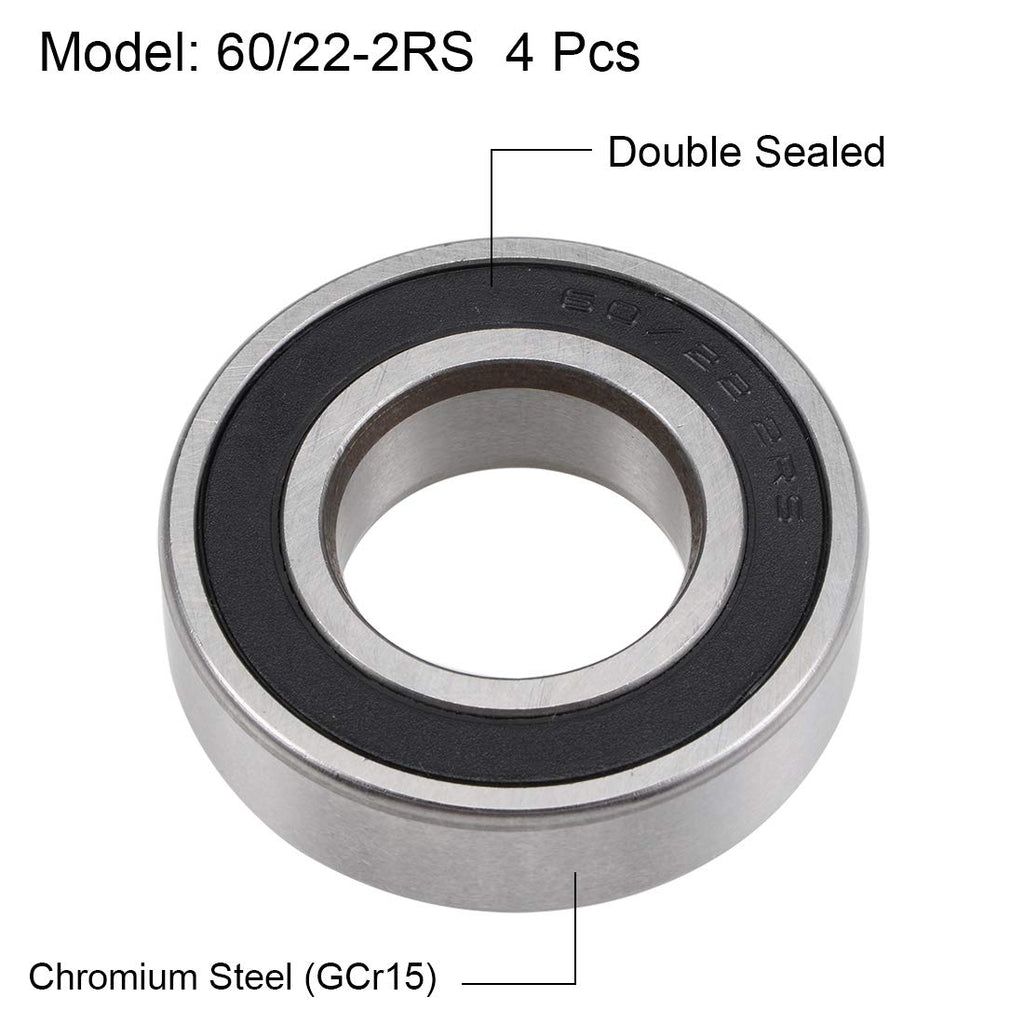 uxcell 60/22-2RS Deep Groove Ball Bearings Z2 22mm x 44mm x 12mm Double Sealed Chrome Steel 4pcs