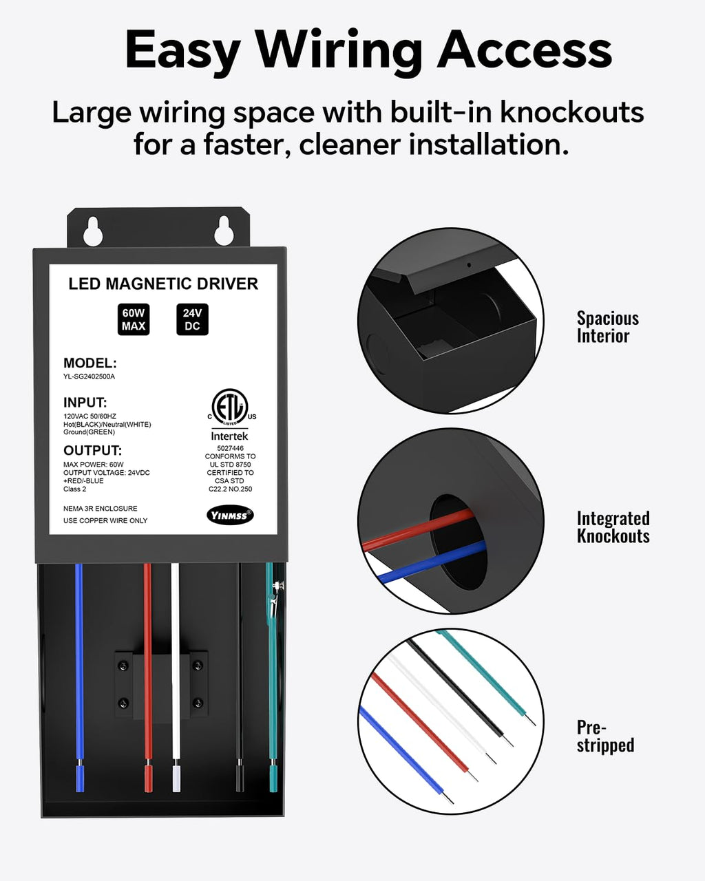 24V 75W Magnetic Dimmable LED Driver, 120VAC to 24VDC Transformer
