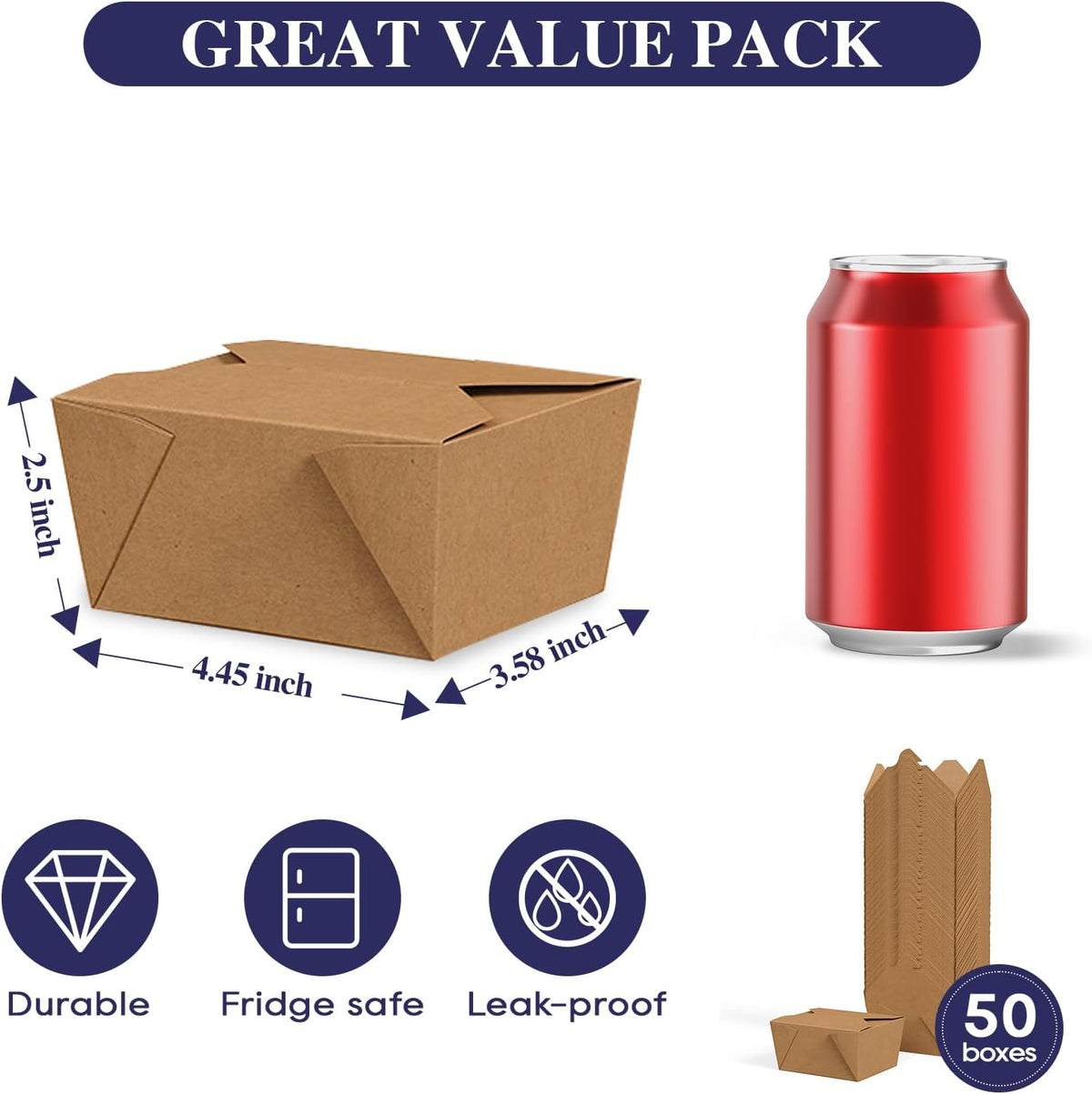 50 Pack 27 oz Leak Grease Resistant Kraft Brown To Go Boxes