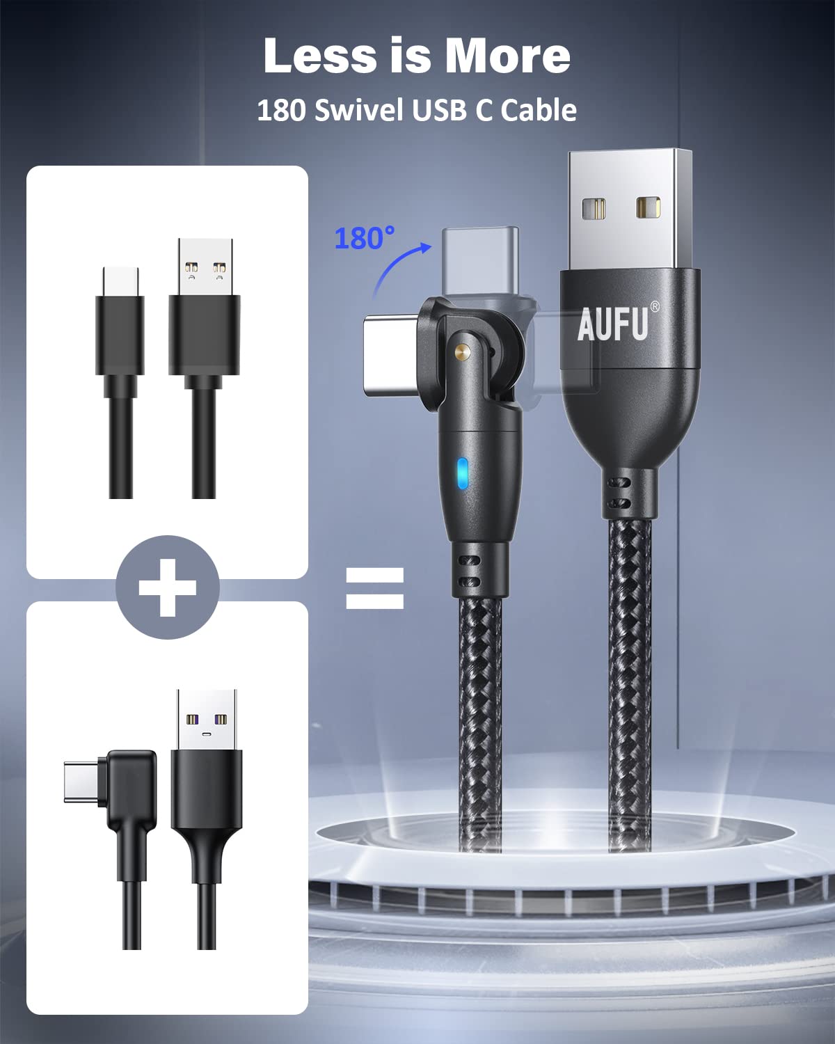 USB C Cable 6ft(3Pack-6.6ft/6.6ft/6.6ft), 180° Rotation USB to USB C Cable/3A USB-C Fast Charger Cable/USB A to USB-C