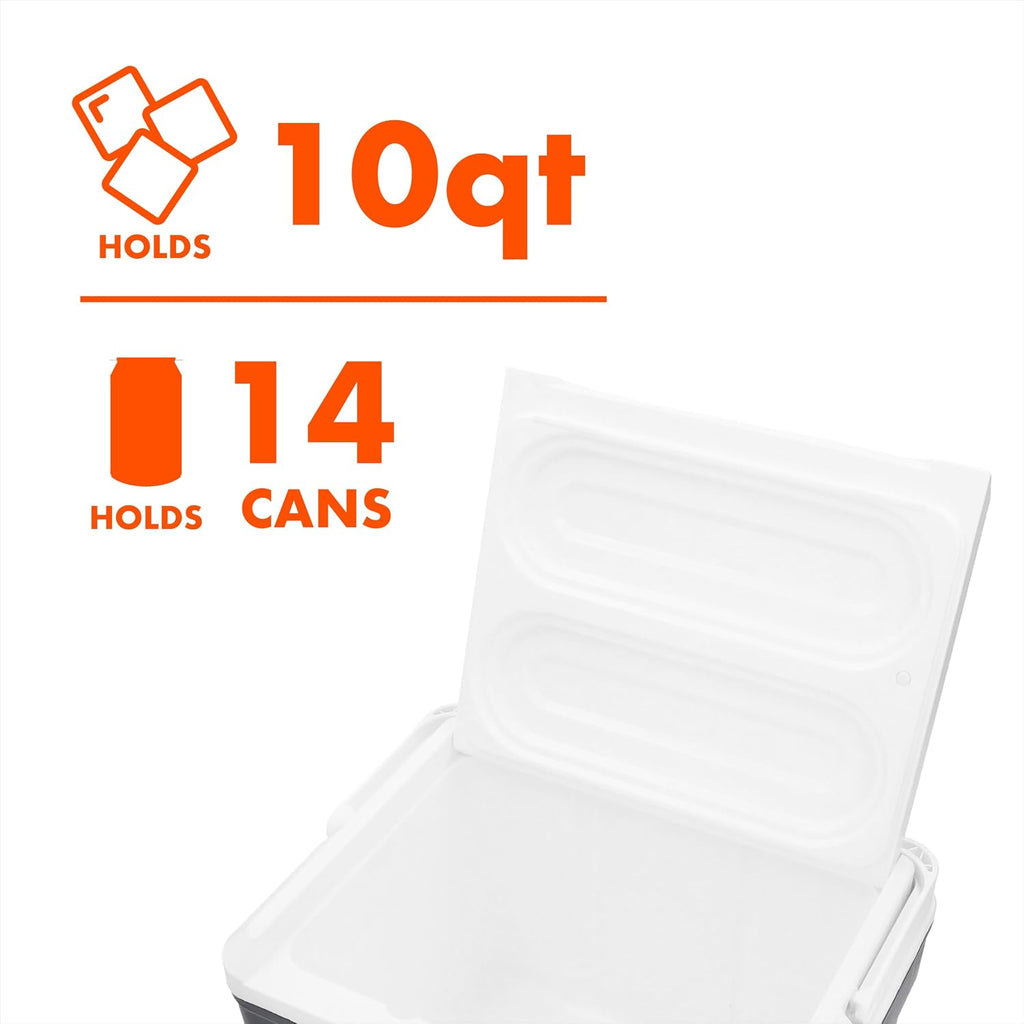 10-Quart 14-Can Hard-Shell Cooler, Gray | Hard-Shell Design, 14-Can Capacity