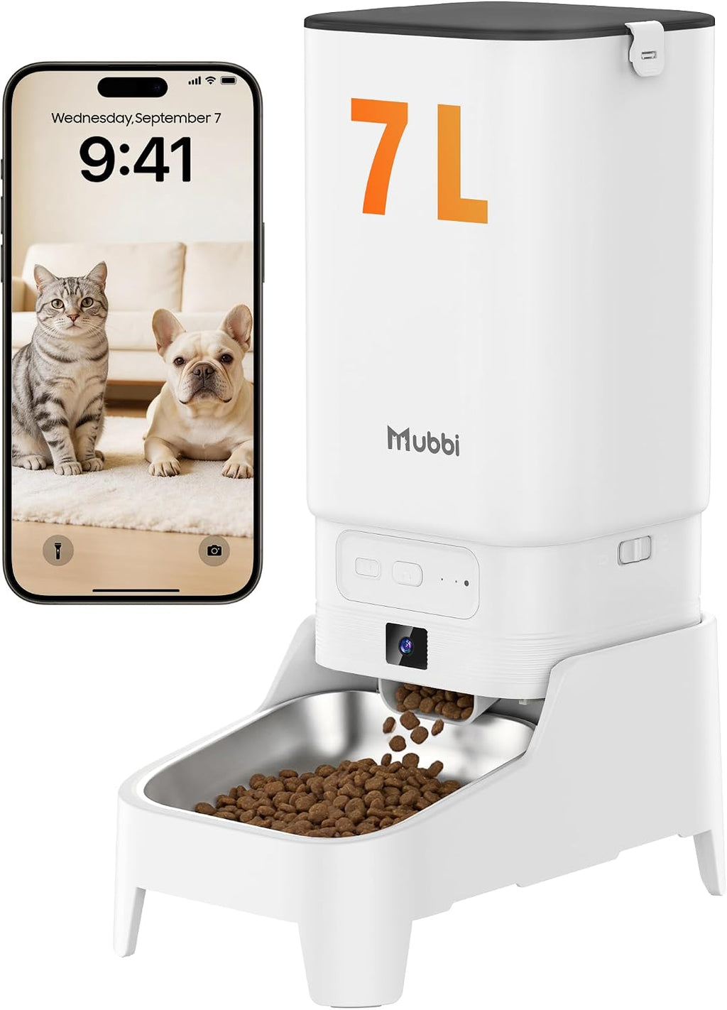 Automatic Cat Feeder with Camera - 7L/29 Cups Auto Dog Feeder with Large Food Tray & 1080P Night Vision, Elevated