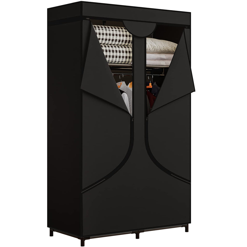 Wardrobe Closet with Hanging Rods and Shelves for Clothes Storage