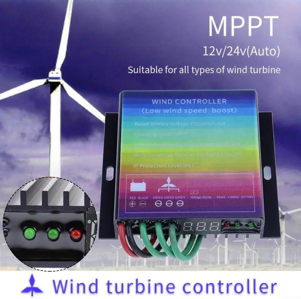 Wind Turbine Controller, 500/800W MPPT Wind Turbine Charge Controller with Overcharge Protection and Display(800w)