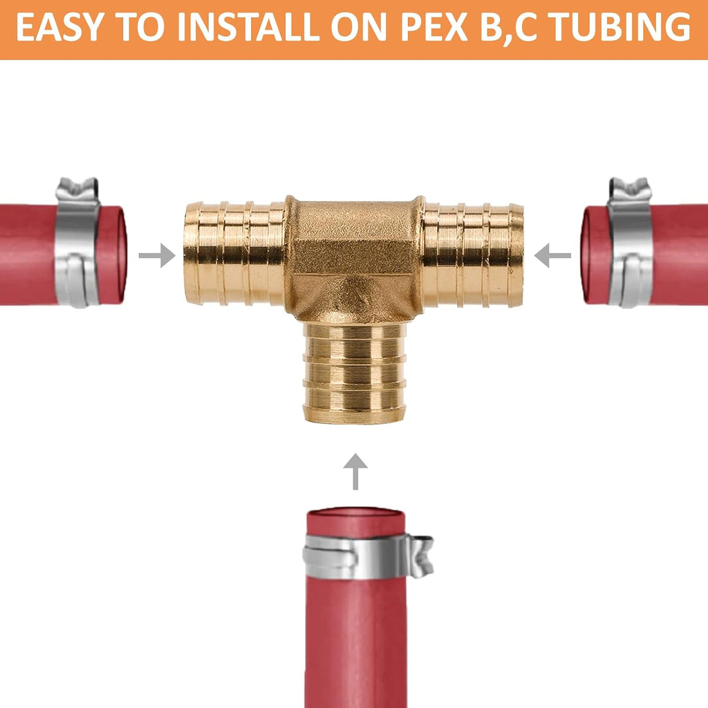 2 Pack PEX Fittings 3/4" PEX Crimp Brass Tee for Potable Water Distribution and Hydronic Heating