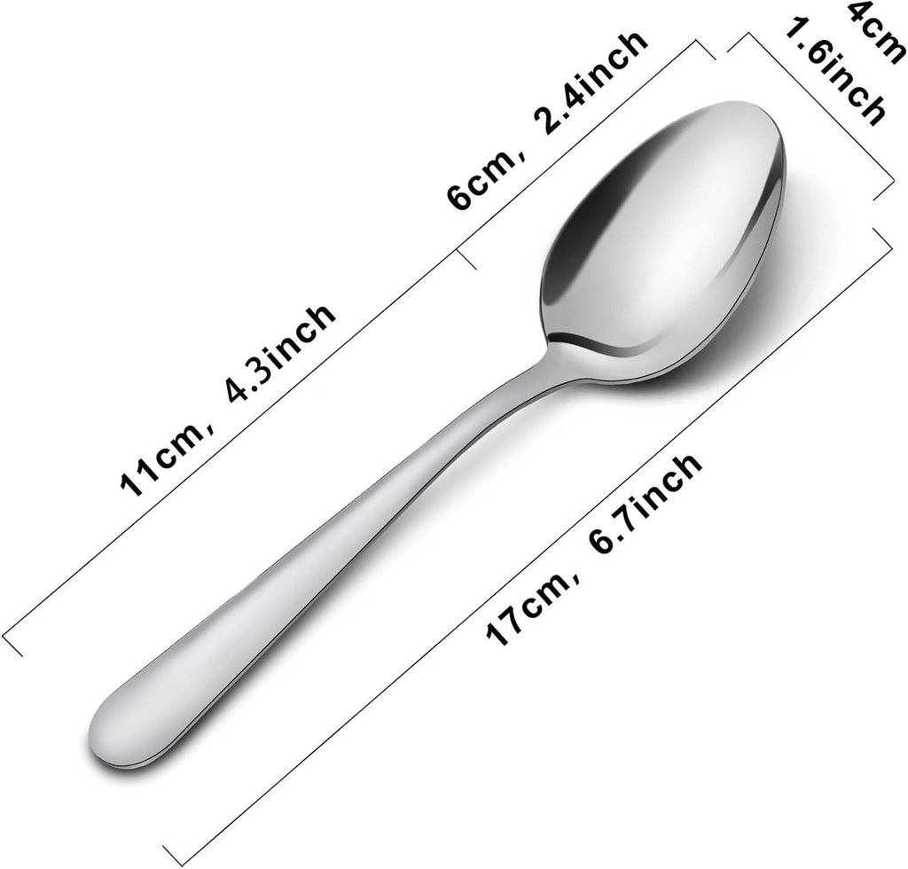 36-Piece Dinner Spoons Set, Funnydin 6.7" Stainless Steel Spoons Silverware, Durable Dessert Spoons, Table Spoon Use