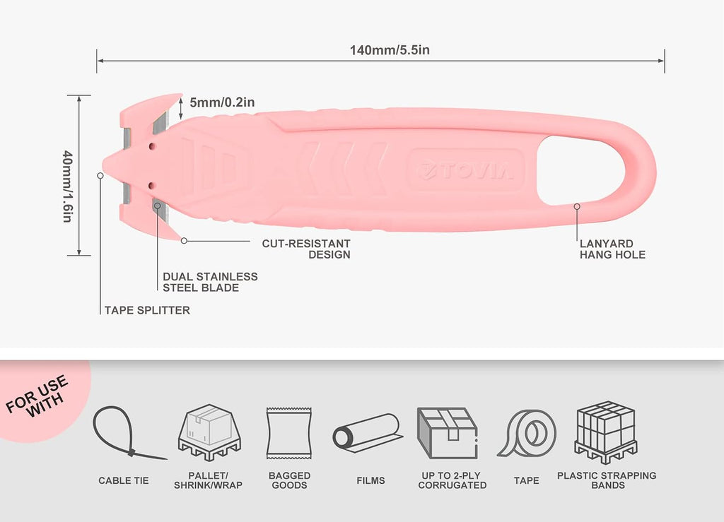 Safety Box Cutter Pink Utility Knife - 5 Pcs
