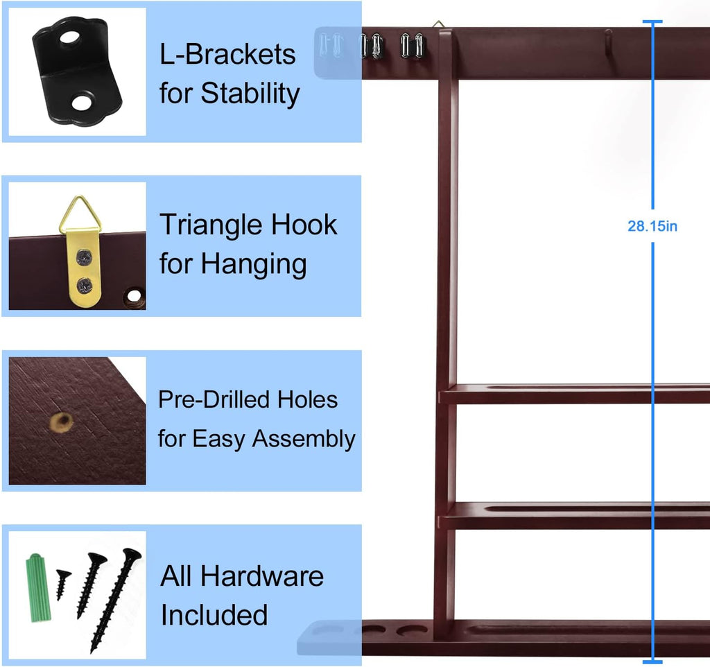 Pool Stick Holder Cue Stick Holder Wall Mount Billiard Cue Racks Holds Billiards Accessories for Billiard Room,Bar