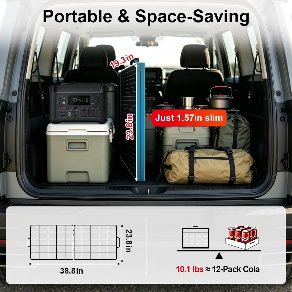 100W Foldable Solar Panel Suitcase with 10A Controller, Gray | Folds to 19.3 x 23.8 in and weighs 10.1 lb; waterproof
